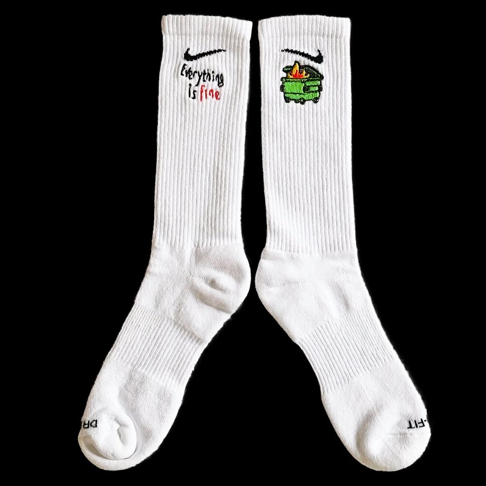 Dumpster Fire/Everything is Fine Embroidered Socks | Customized Socks